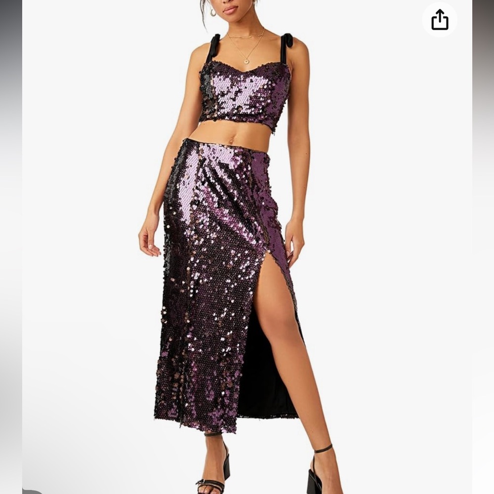 Brand new FREE PEOPLE 
Star Bright Sequin Two-Piece Crop Top & Midi Skirt